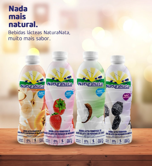 Bebidas Lácteas NaturaNata sabores morango, coco, ameixa e salada de frutas